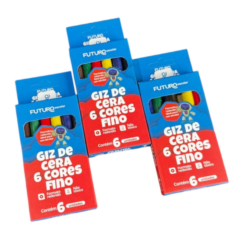 Kit 15 Giz De Cera 6 Cores Redondo Fino Escolar Infantil Revenda Atacado Volta Aulas Colorir