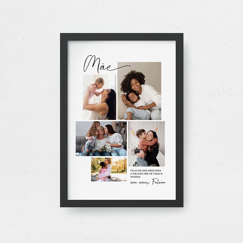 Presente Dia das Mães Criativo com Dedicatória Quadro 5 Fotos Melhor Mãe do Mundo A4 Decoração