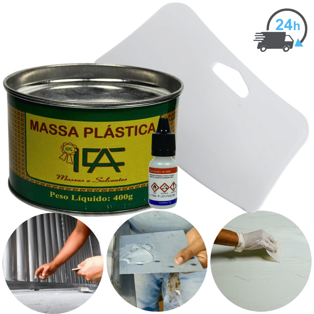 Kit De Massa Plástica 400g Cola Plástica + Espatula Espalhadora Aplicadora