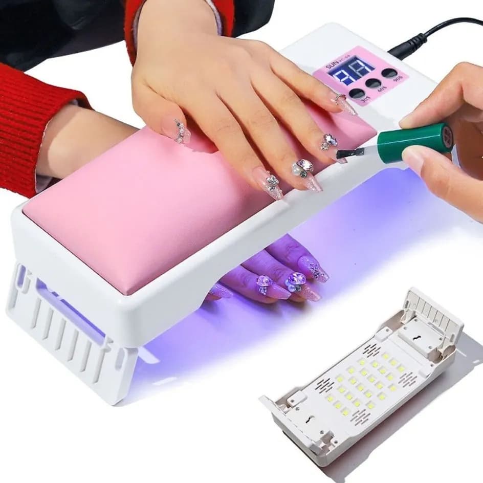 CABINE LED UV UNHA DE GEL ACRIGEL PORTATIL LED/UV 24LEDS TIMER C/APOIO DE MÃO E BASE FLEXIVEL
