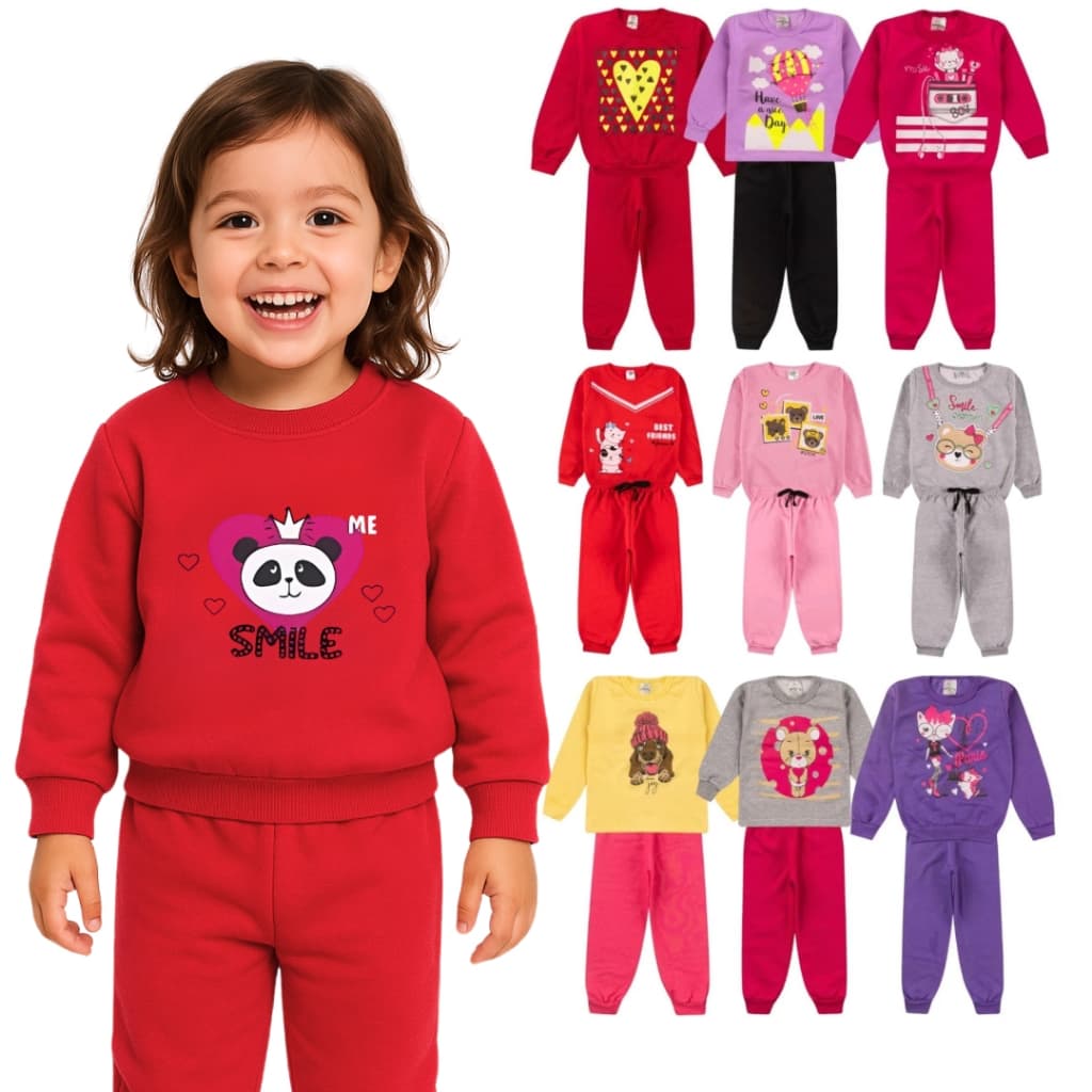 Kit 4 Peças de Conjunto Moletom Infantil Menina 1 ao 14 Feminino Inverno