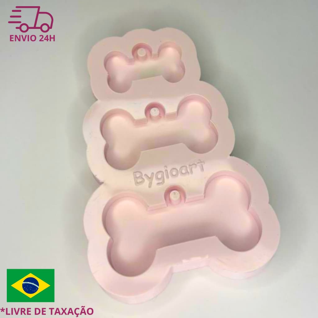 Molde osso silicone 3 cavidades resina epóxi tag coleira cachorro gato ossinho pingente eternização