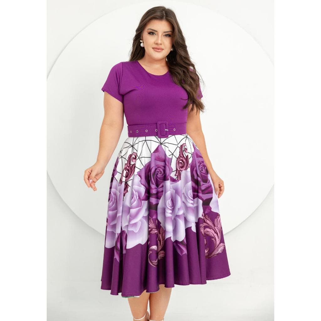 Vestido Midi Fúcsia Florido Com Cinto Moda feminina Cristã