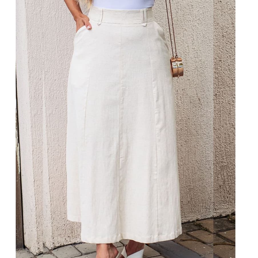 LuluRunModa  Saia Midi Linho com Bolso Feminina Elegante Moda Evangelica /Possui Forro - S886