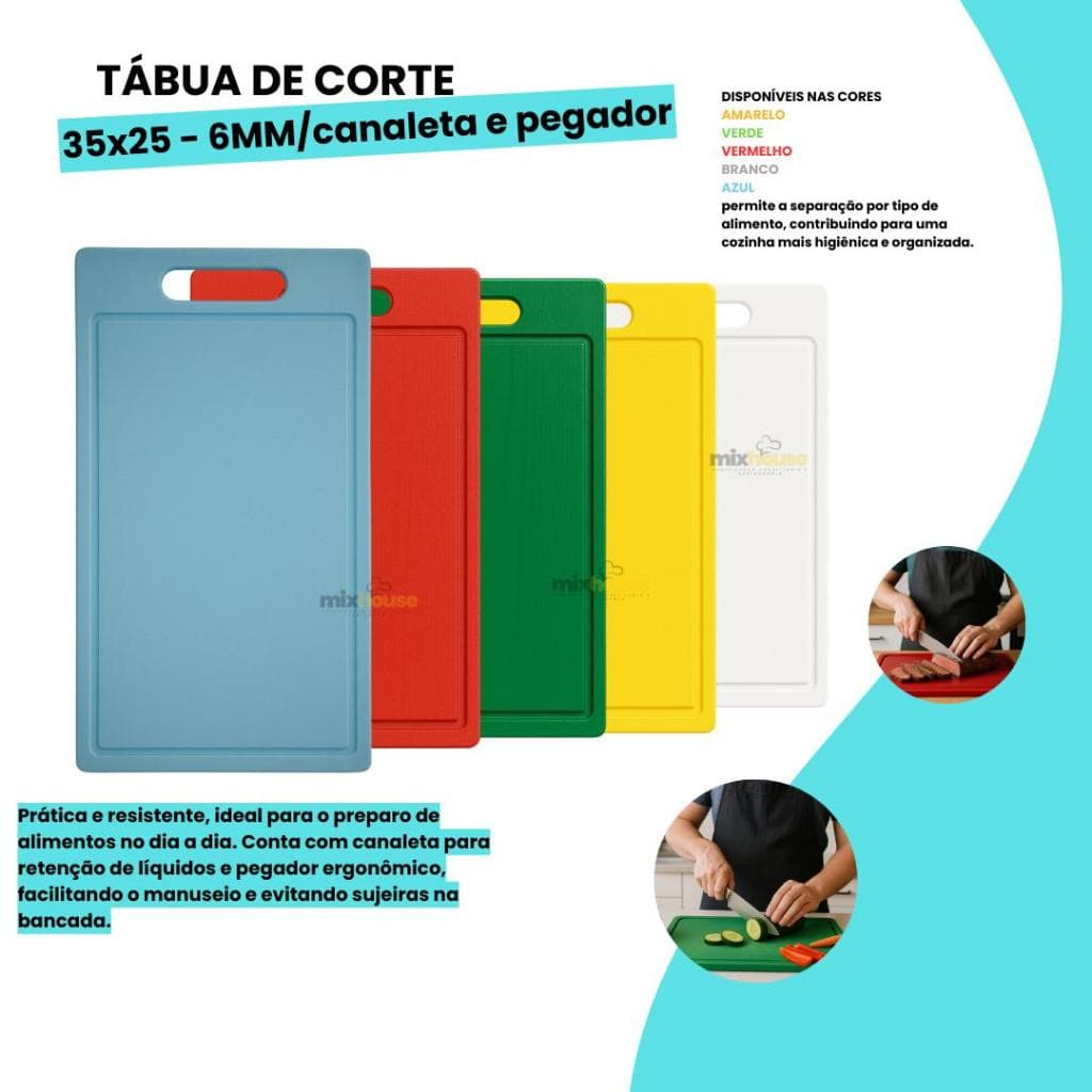 Tábua De Corte 35x25 Canaleta Pegador Profissional Polieltileno Carnes Legumes Verduras
