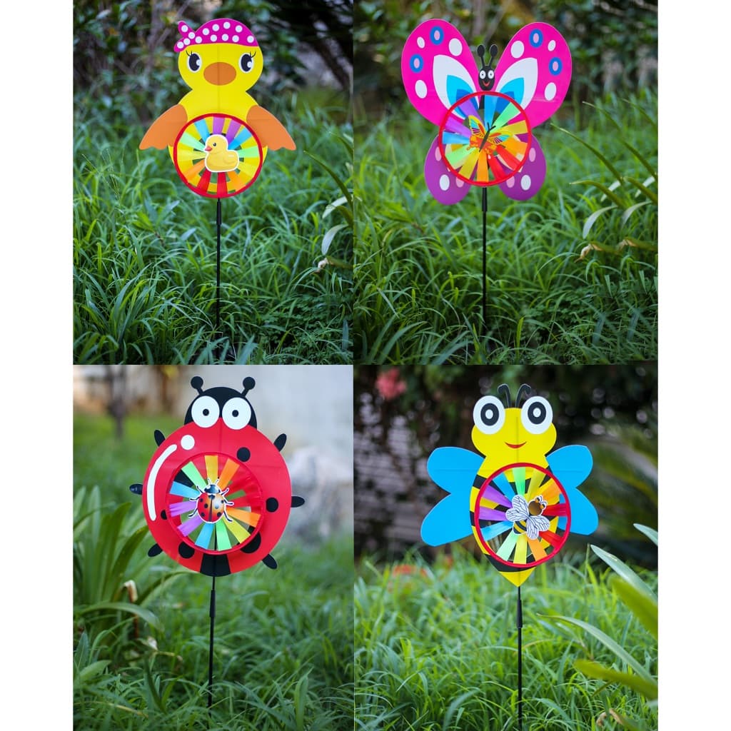 Kit Placa catavento para Jardim - Abelha, Joaninha, Borboleta e Pato em PVC Enfeite