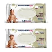 Toalhas Umedecidas Personalidade Baby Total Care contém 50 unidades Kit com 2 pacotes