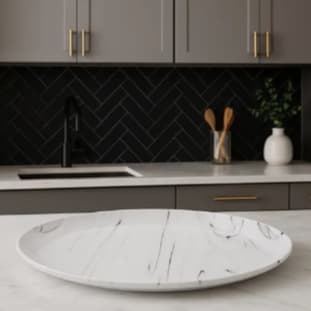 Travessa Porcelana Oval Marmorizada Marble 40 Cm Hauskraft Cor Branco