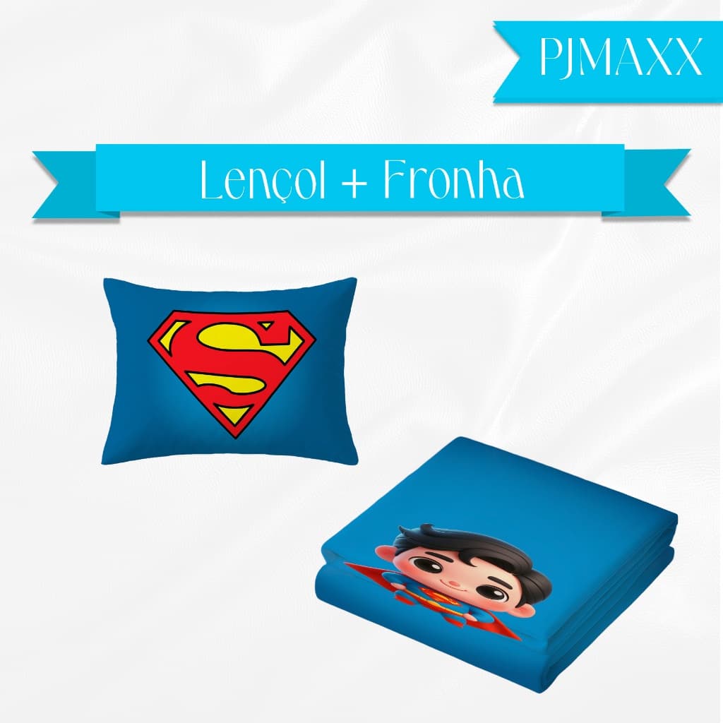 Jogo de Cama Infantil Lençol e Fronha Tema Super man Baby Heroi Menino