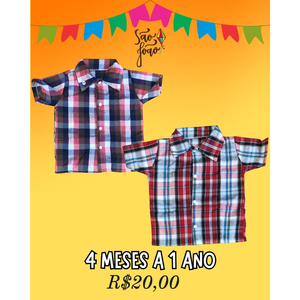 Camisa Xadrez Infantil Masculina São João Blusa Junina XADREZ Bebê Menino Camisa de São João Infantil Baby Menino