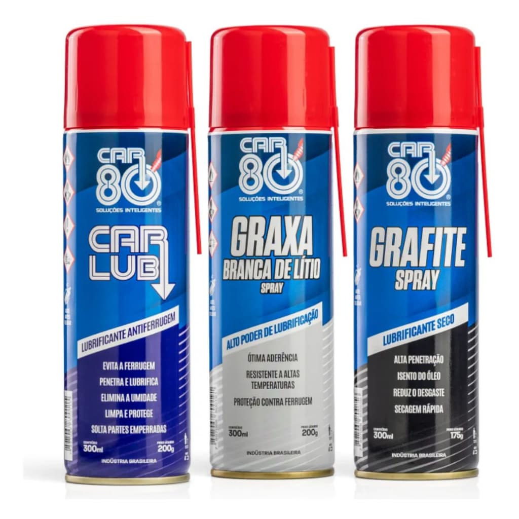 Kit Desengripante Grafite Spray Graxa Branca Car80