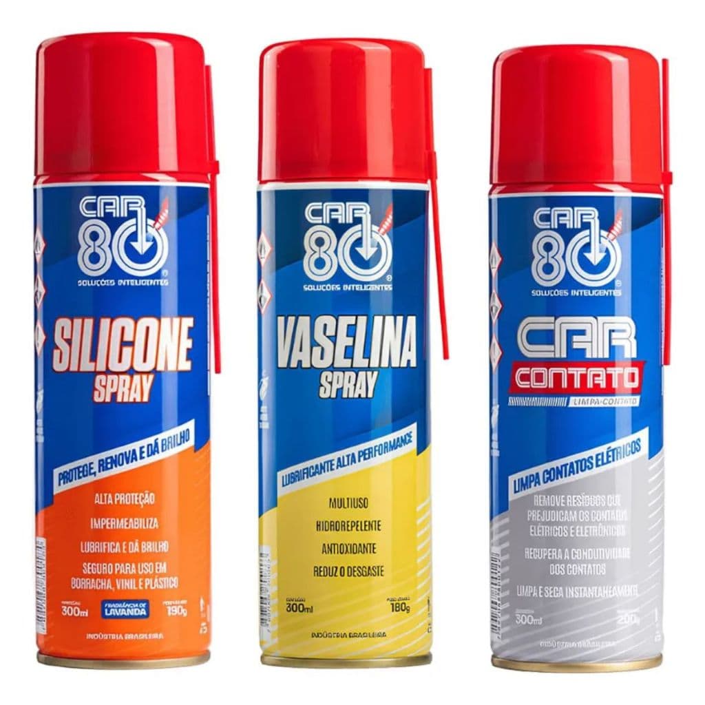 Kit Silicone Spray Vaselina Spray Limpa Contato Car80