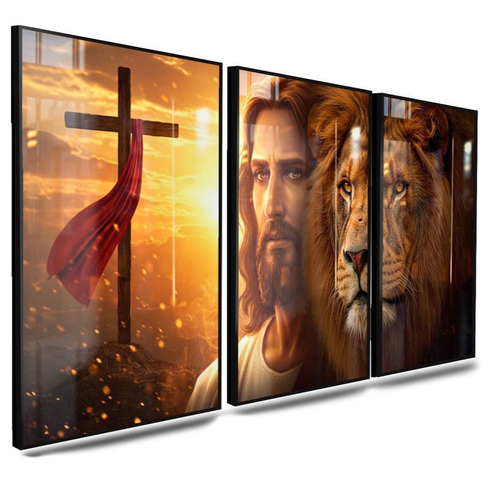 Quadro Decorativo Grande Leão de Judá: Fé, Sacrifício e Glória 122x60