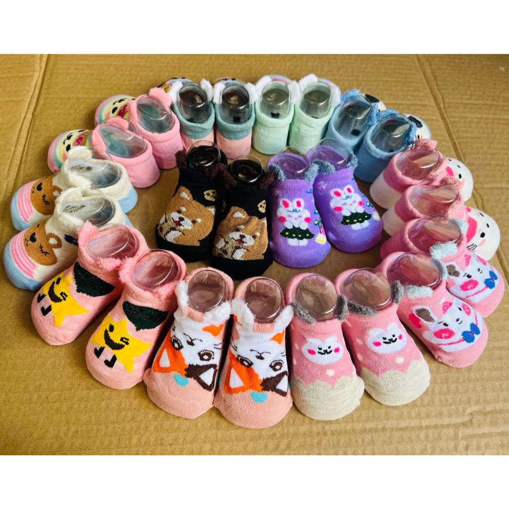 KIT 3-12 pares Meias Infantis com Orelhinhas e Estampa Cartoon - Algodão - 0-10 Anos menina e menino