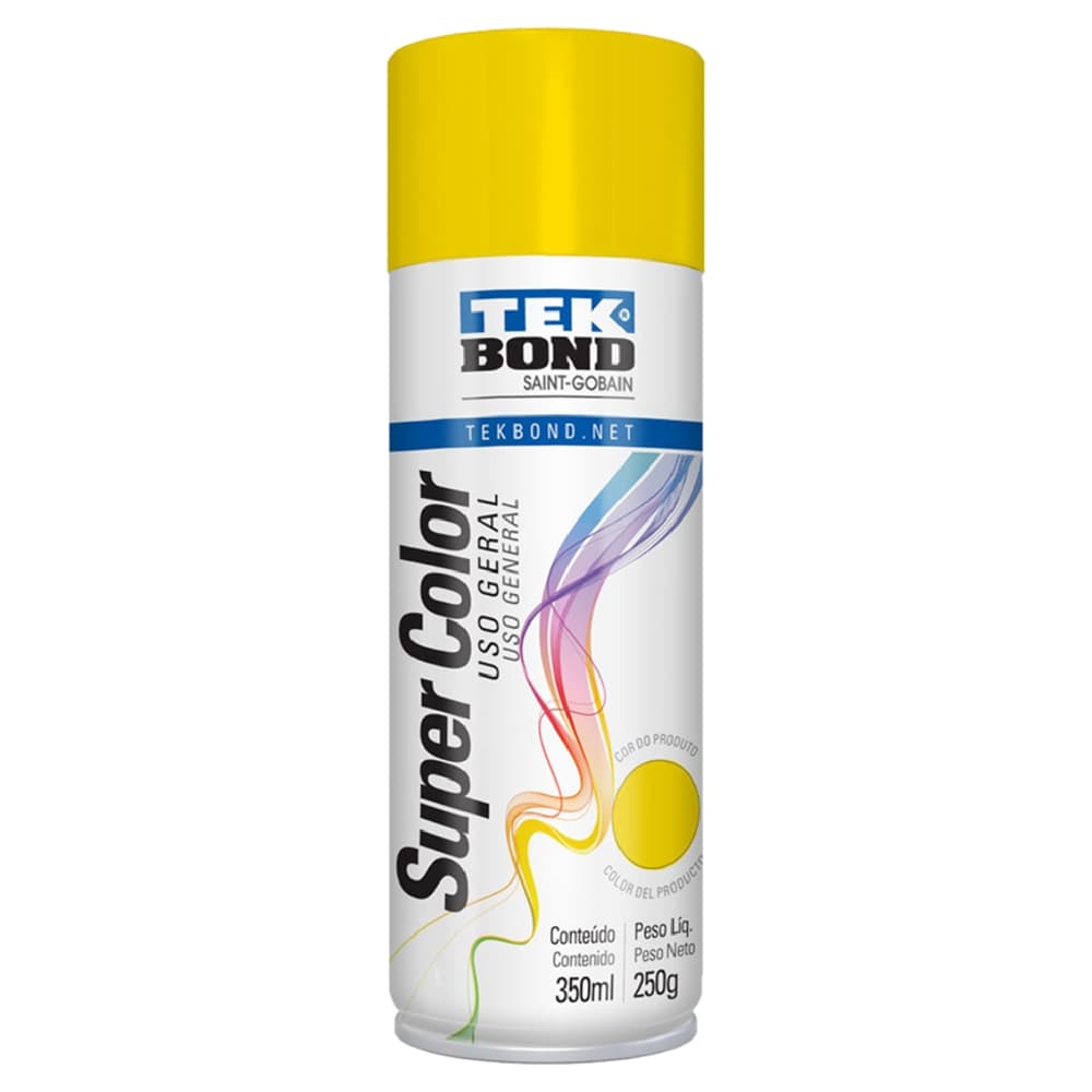 Tinta Spray Super Color Uso Geral 350ml - TEKBOND/ Tinta spray Amaraela, Verde e Vermelho