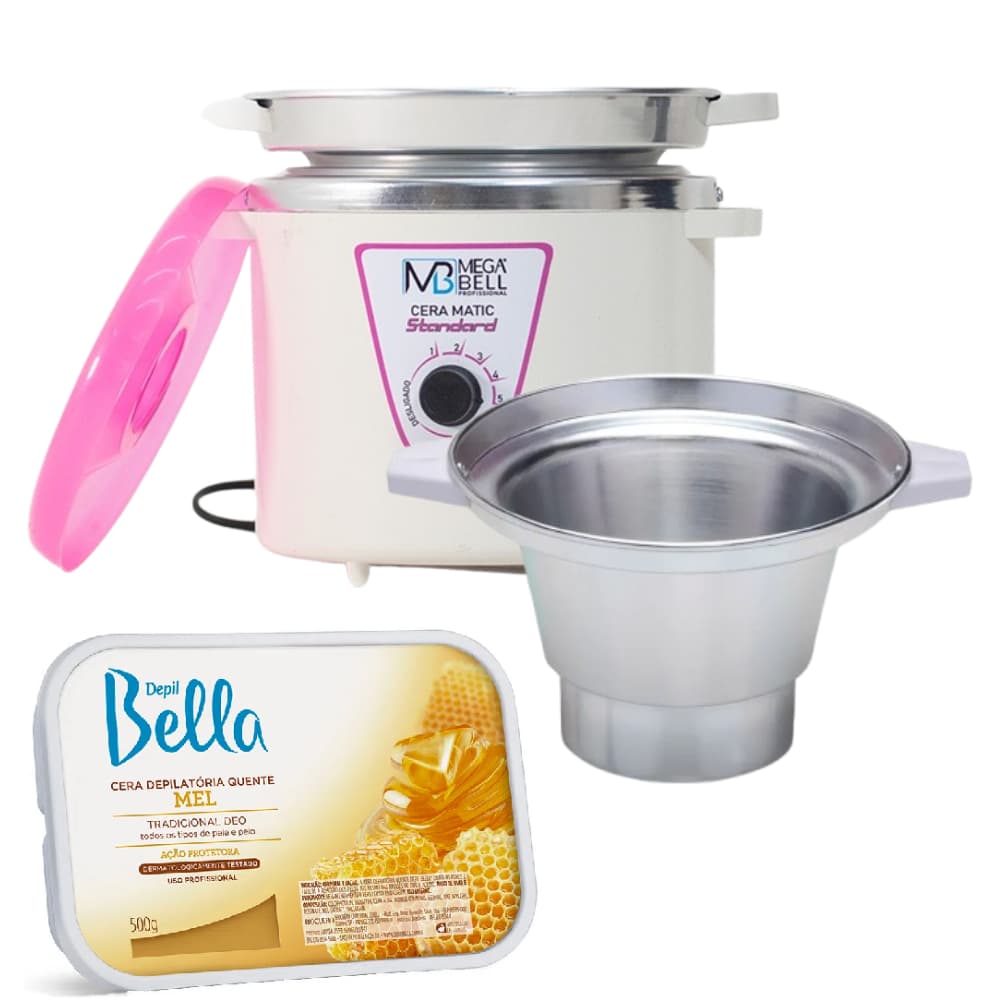 Termocera Branca com Rosa Com Refil 900g + Refil Extra + Cera em Barra de Mel