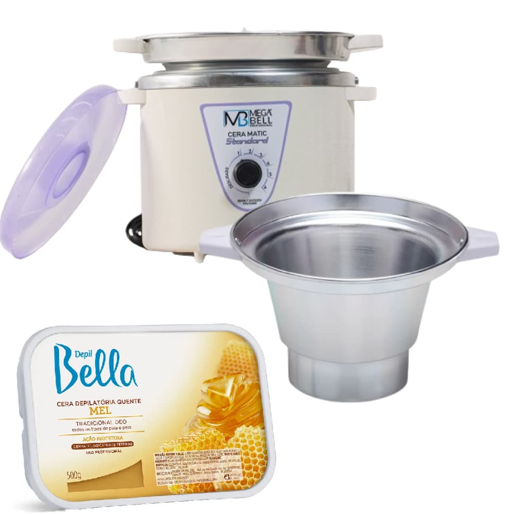 Termocera Branca com Lilás Com Refil 900g + Refil Extra + Cera em Barra de Mel