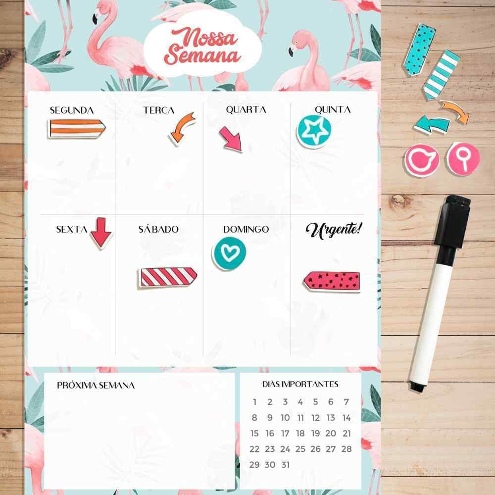Planner Personalizado Magnético com Caneta com Apagador e marcadores com imã - Planejador de Rotina