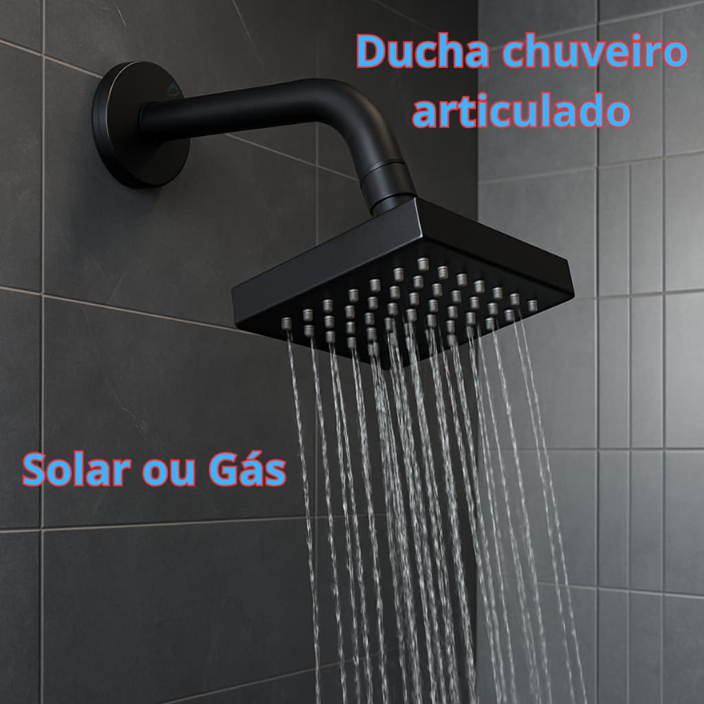 Ducha Quadrada Chuveiro Articulável Solar Gás Preto Fosco