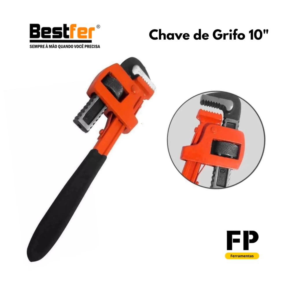 Chave de Grifo 10" Polegadas Profissional Tipo Americana Ferramenta Aço Carbono - Bestfer