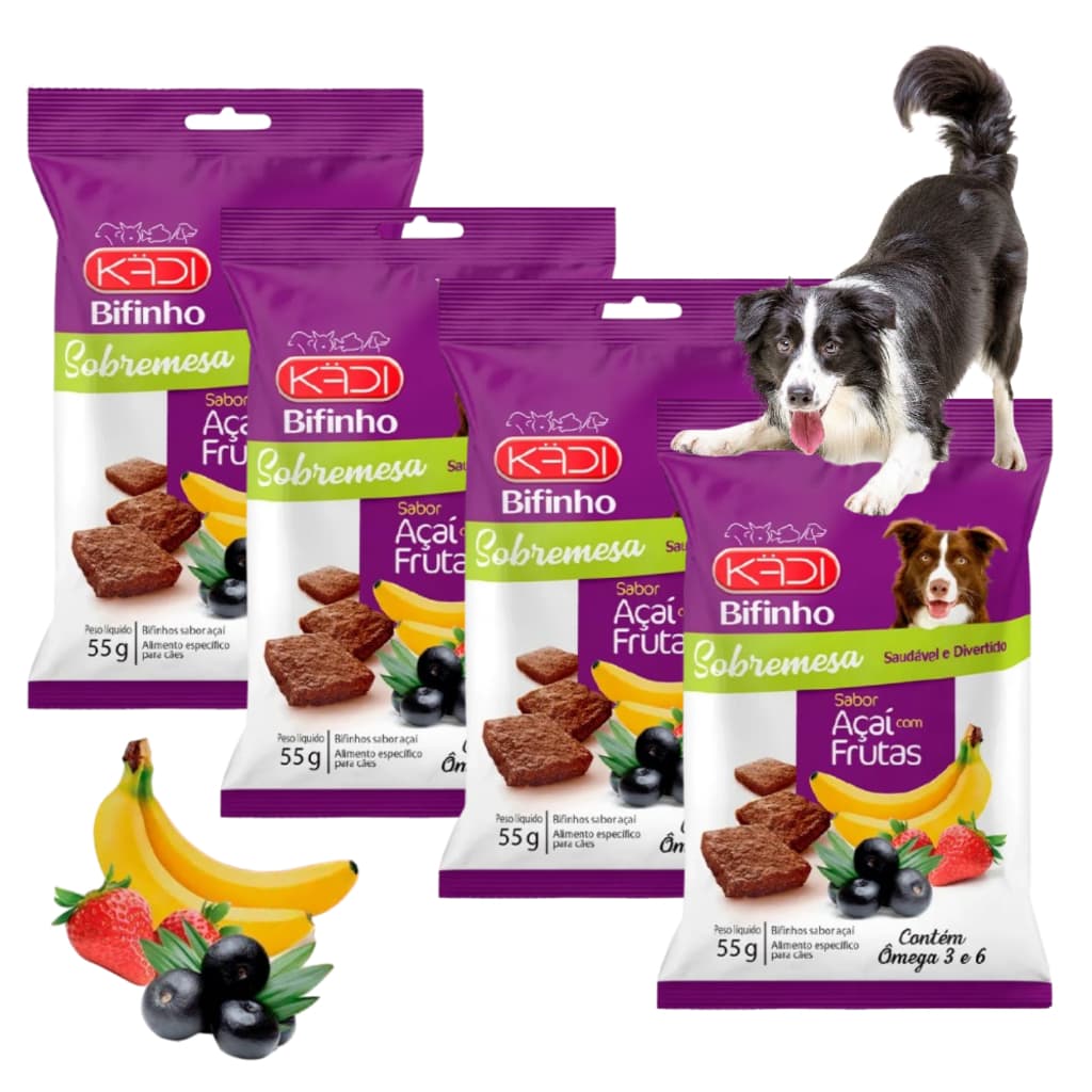 Bifinho Para Cães 55g Sabor Açai Kadi 4 Unidades Fórmula Gran Natural Cão Dog Petisco Plus Special Premium Dogs