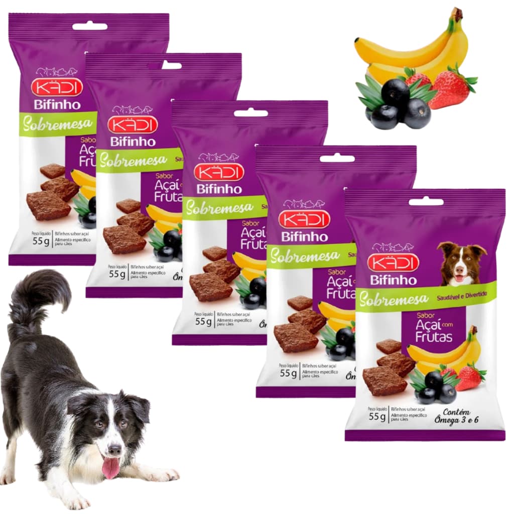 Bifinho Para Cães 55g Sabor Açai Kadi 5 Unidades Fórmula Gran Natural Cão Dog Petisco Plus Special Premium Dogs