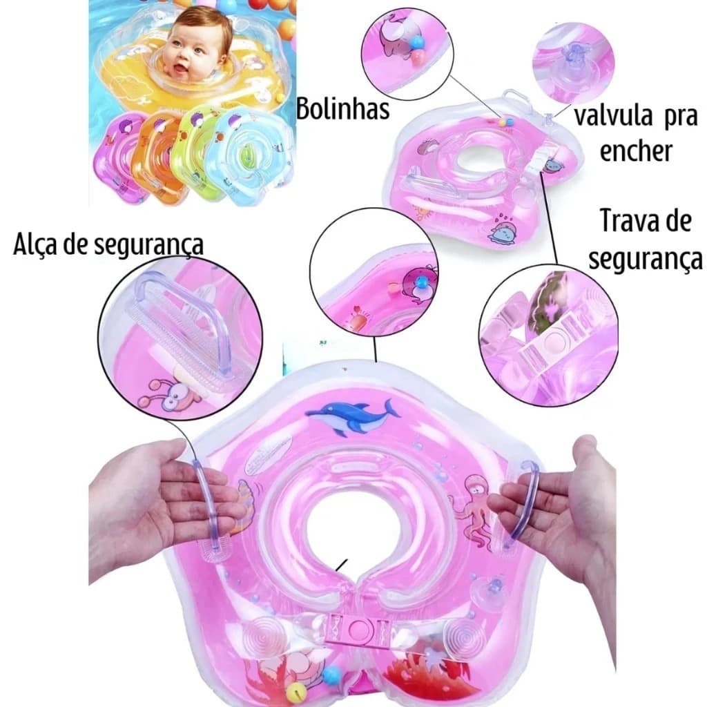 Boia De Pescoço Com Alça Para Bebê Inflável Infantil Piscina