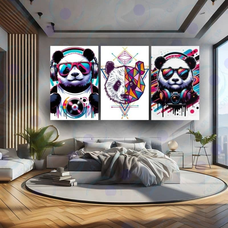 3 Quadros Decorativos 40X30 Sala Quarto Cozinha Escritório Panda