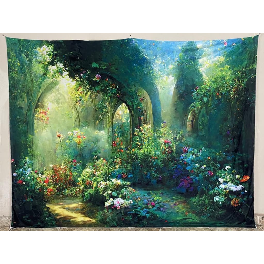 Fundo Fotográfico 2x1,60mts LxA em malha Sublimada Jardim Secreto Floresta