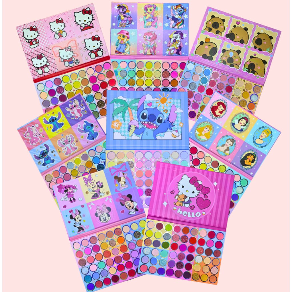 Maquiagem Infantil Paleta de Sombras Personagens Stitch, Princesas, Hello Kitty, Minnie e Capivara
