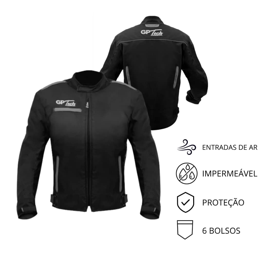 Jaqueta Moto GP Tech Essence Feminina Impermeável Com Proteção Motociclista Motoqueiro Preto Cinza