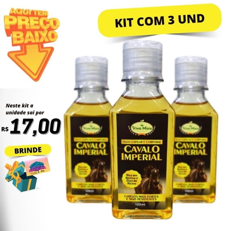 Kit com 3 Óleo Capilar Cavalo Imperial com Rícino e Biotina Viva Mais 130ml