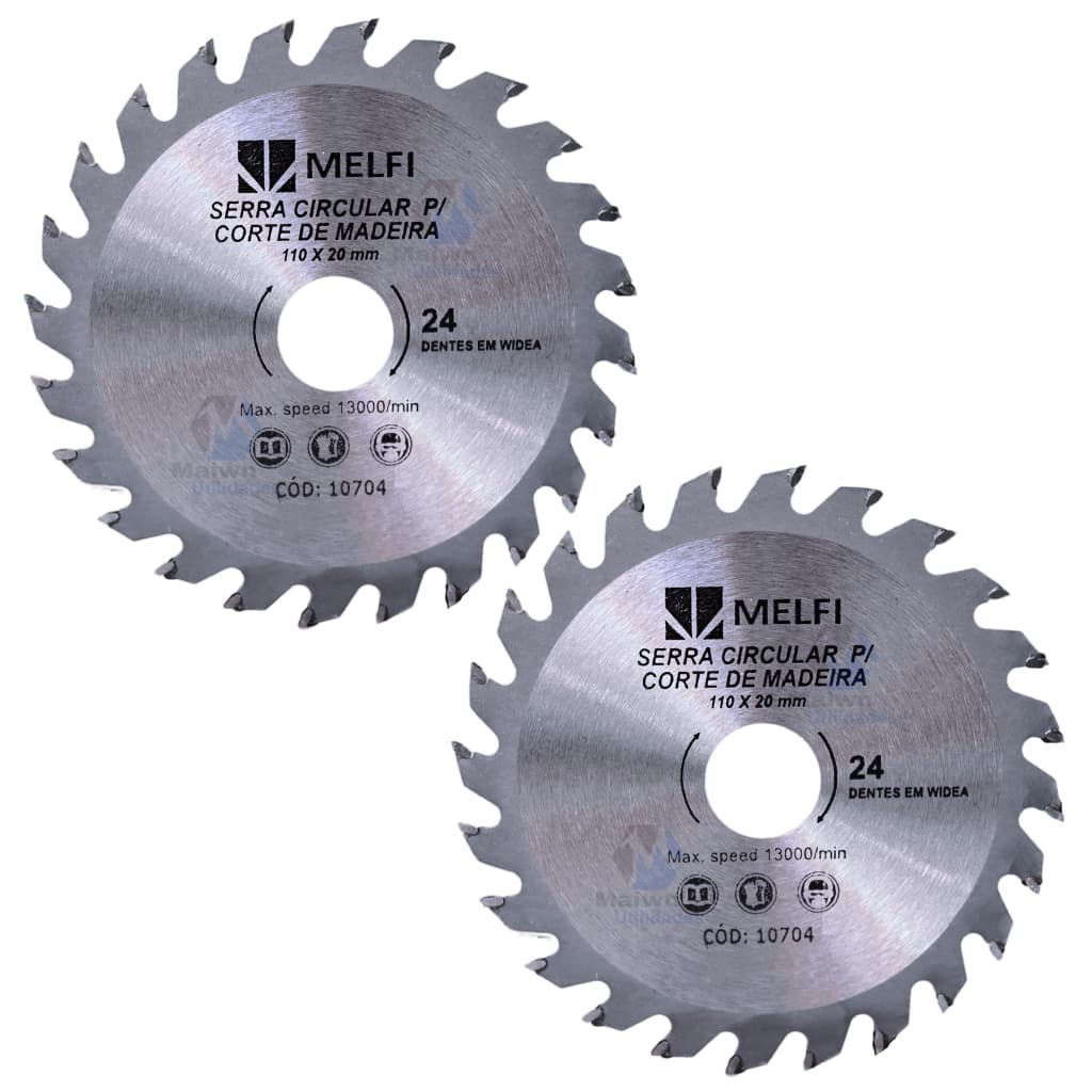 Kit 2 Disco de Serra Widea 24 Dentes 110mm x 20mm Para Madeira MDF e Compensado
