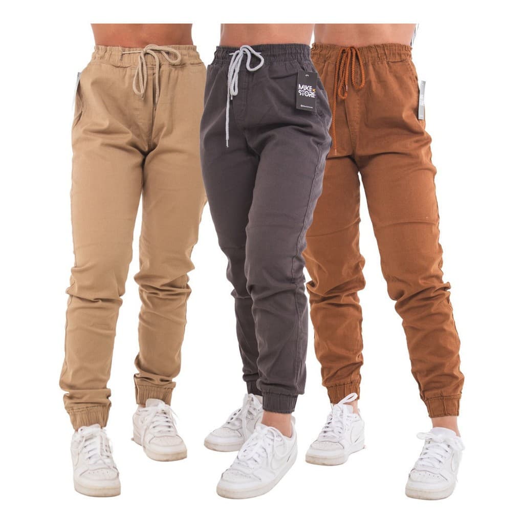 Kit 3 Calça Jogger Feminina Com Elástico Jeans