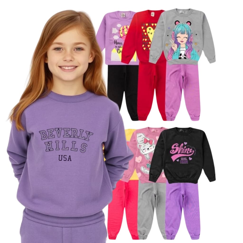 Kit 6 peças Conjunto de moletom juvenil Menina tamanho 01 ao 14