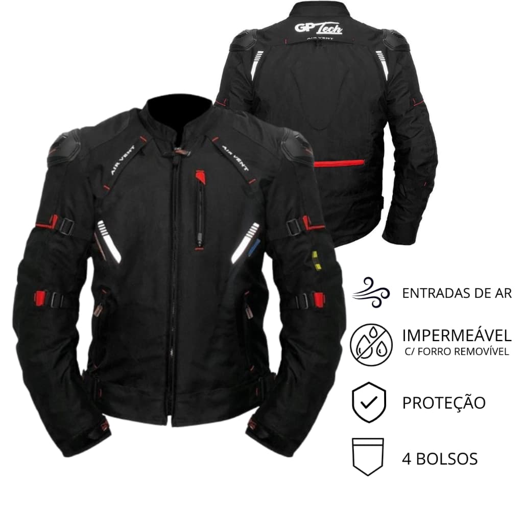 Jaqueta Moto GP Tech Turin Pro Masculina Impermeável Com Proteção Motociclista Motoqueiro Preto