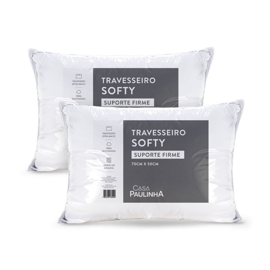 Kit 2 Travesseiros Softy Suporte Firme 70x50cm Alto Conforto Fibra Siliconada