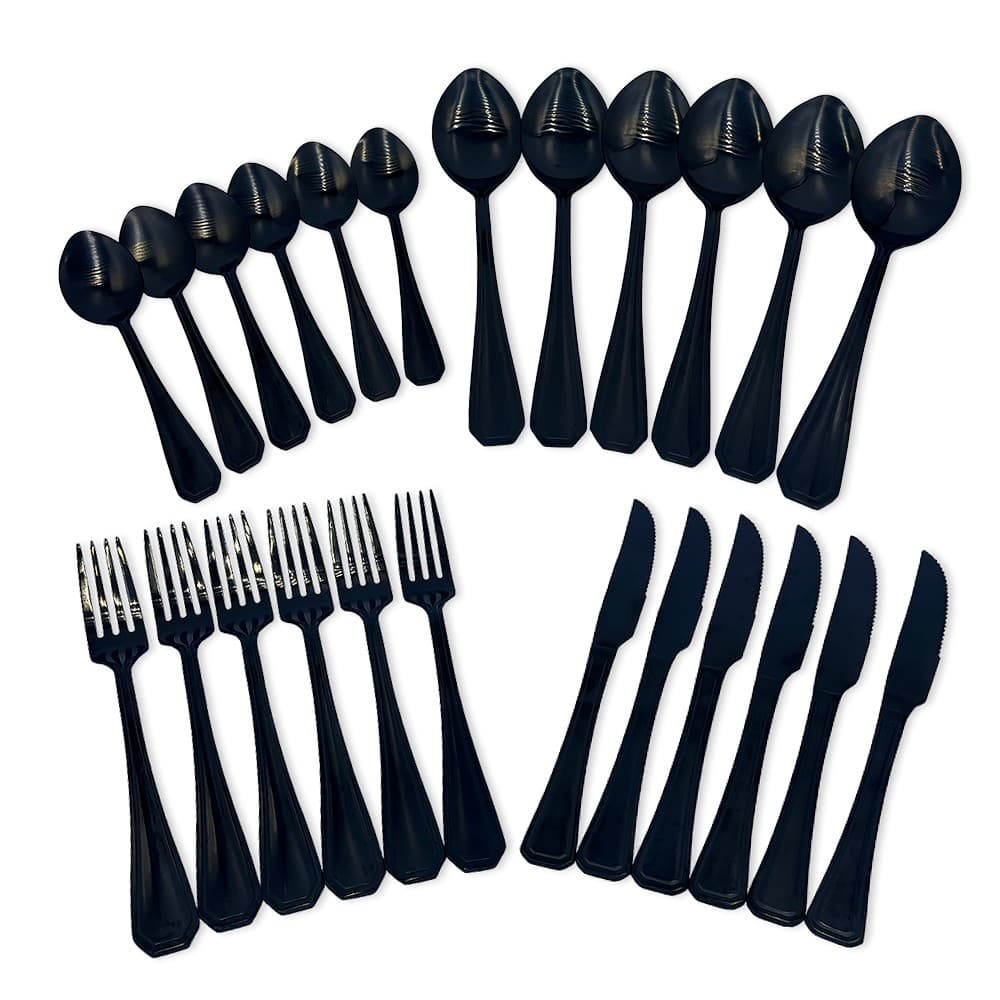 Kit Faqueiro Inox Preto Black 24 Peças Luxo Mesa Posta Moderna Elegante Refeição Estilo Durável