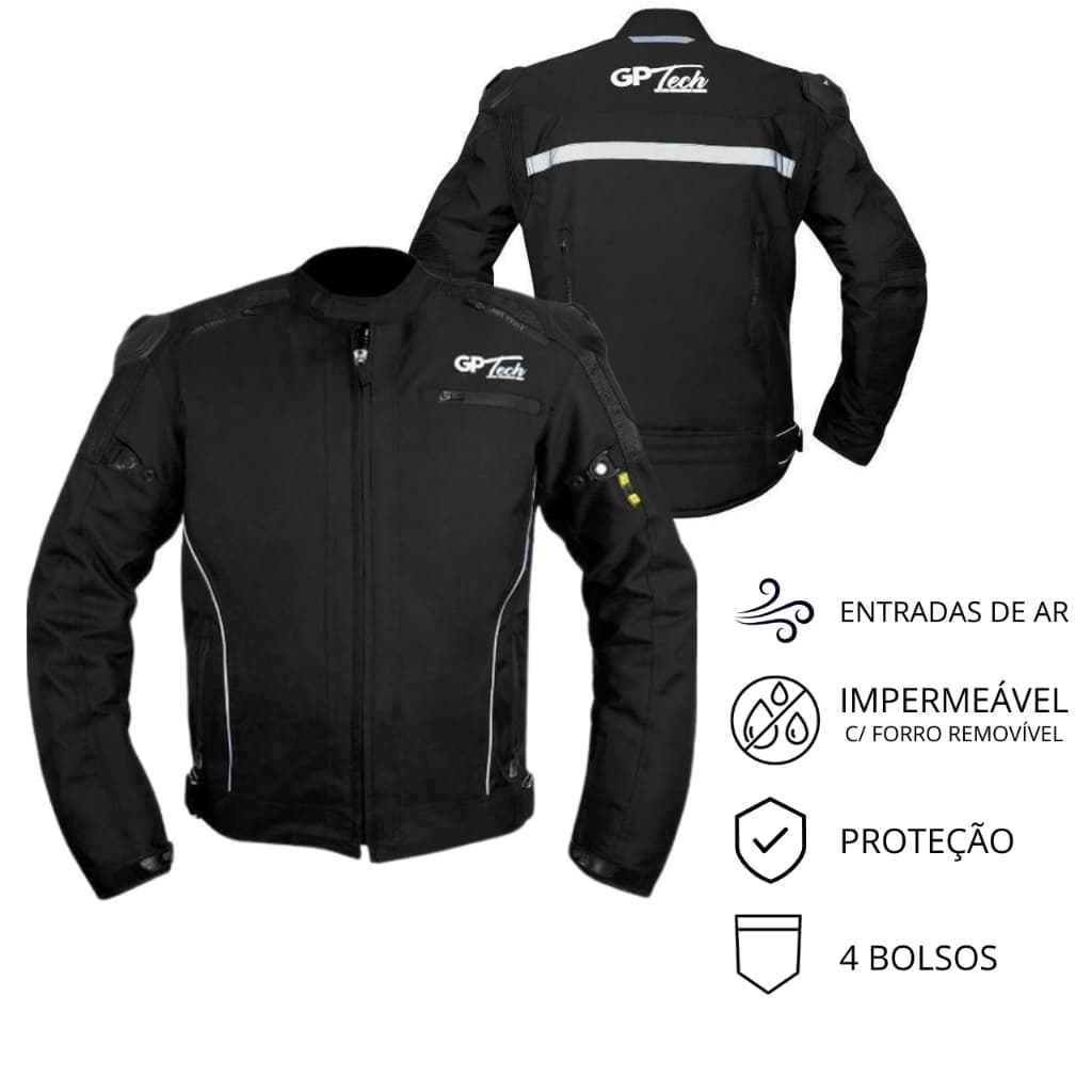 Jaqueta Moto GP Tech Winter 2 Pro Masculina Impermeável Com Proteção Motociclista Motoqueiro Preto