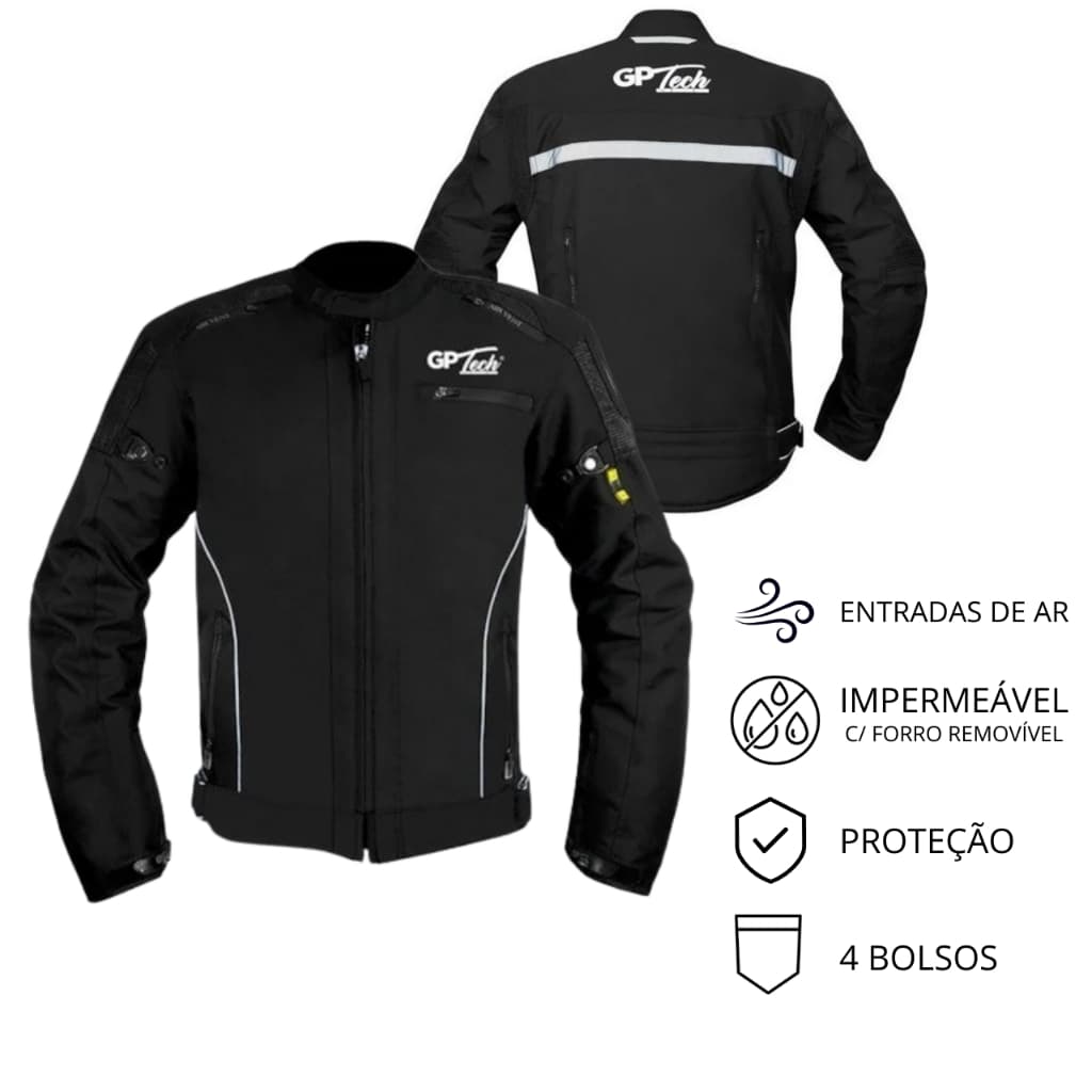 Jaqueta Moto GP Tech Winter 2 Masculina Impermeável Com Proteção Motociclista Motoqueiro Preto