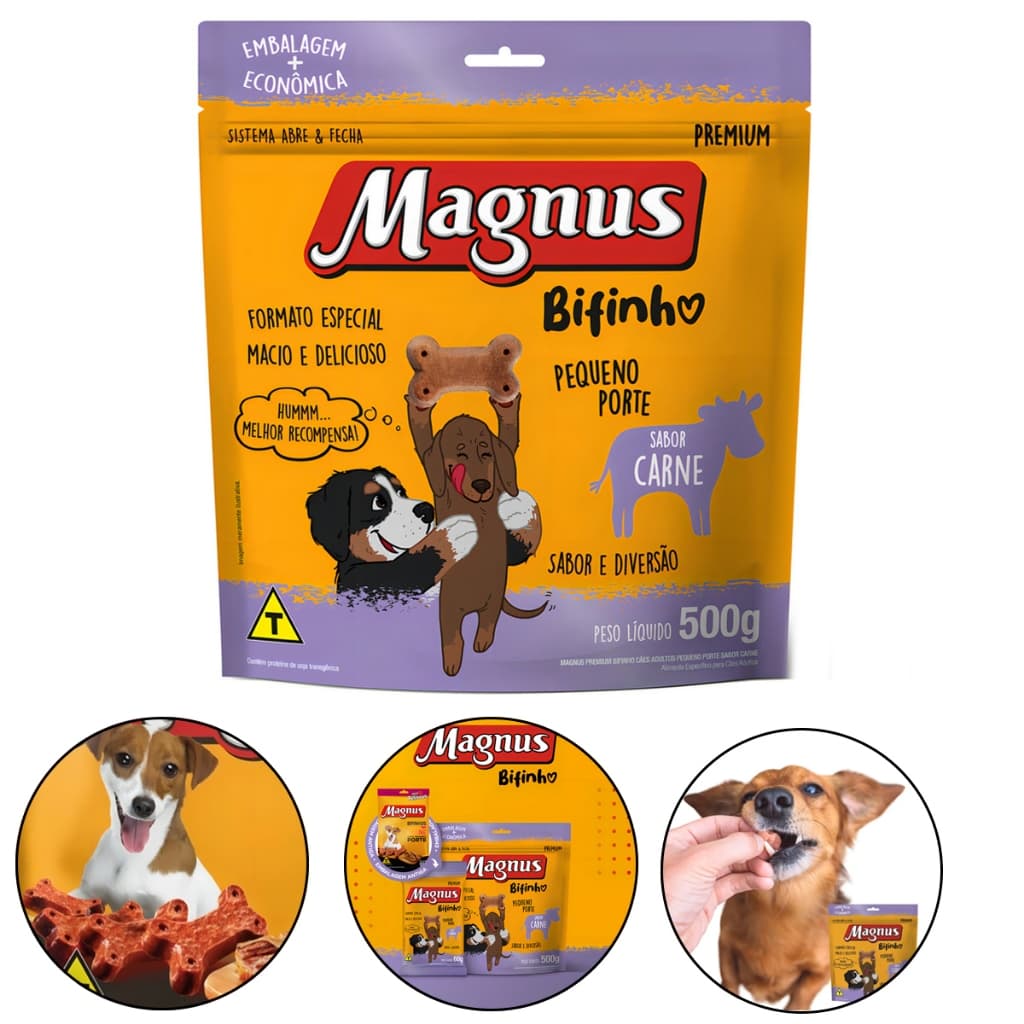 Petisco Para Cachorros Sache Bifinho de Carne Pequeno Porte 500Gr Magnus
