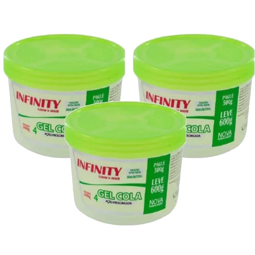 Kit 3x Gel Cola Capilar Masculino Infinity 600g Fixação Forte e Flexível  Brilho  Hidratação