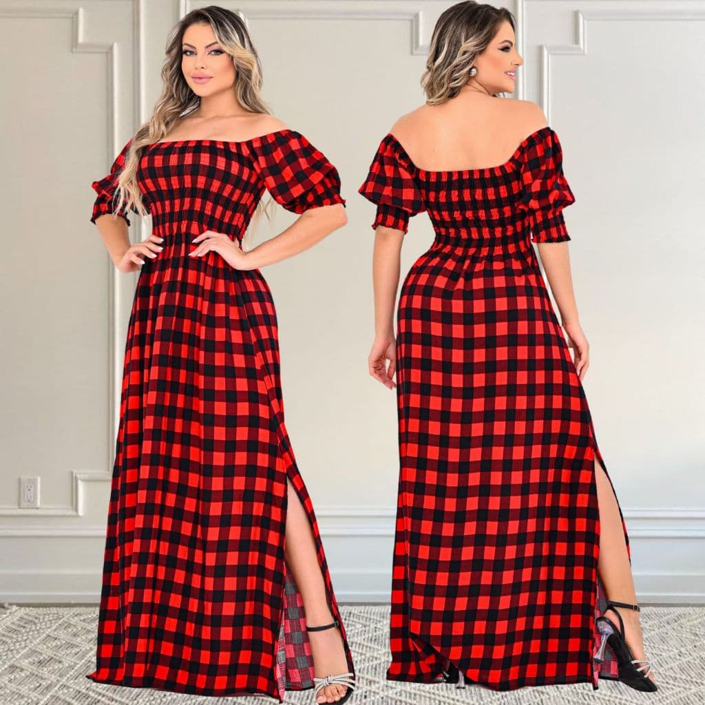 Vestido Longo Xadrez Elegante Moda Verão Festa Blogueira Festas