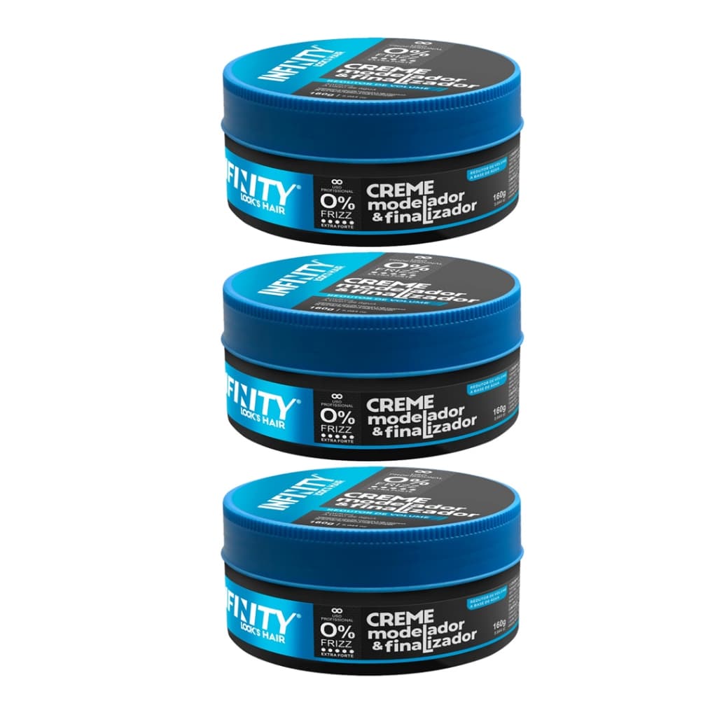 Kit 3x Creme Modeladora e Finalizadora 160g  Incolor Azul Infinity | Anti Frizz | Alta Fixação