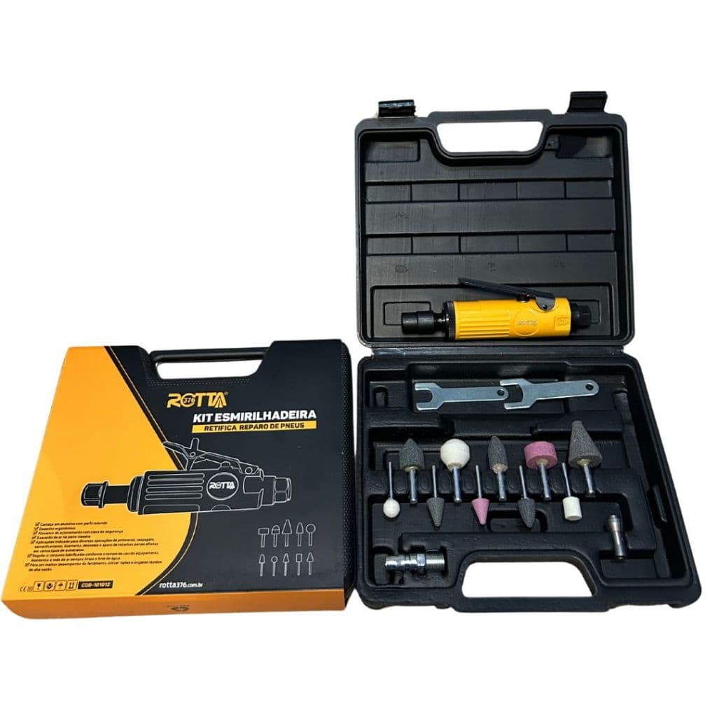 Retífica Pneumática Mini Esmerilhadeira De Ar Com Maleta E Kit ROTTA376