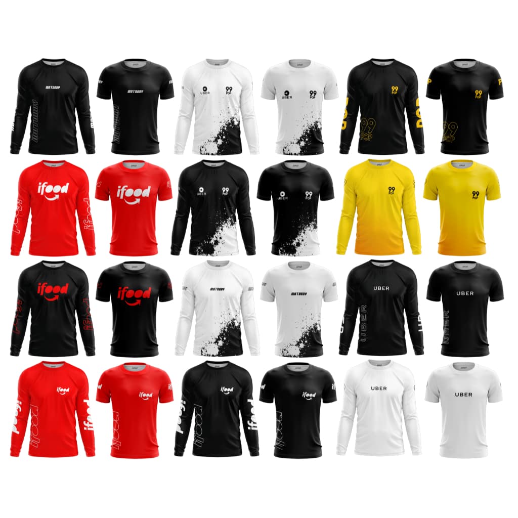camisa manga longa e curta Motoboy Entregador Ifood Uber Profissões de transito Camisetas manga comprida com proteção Uv