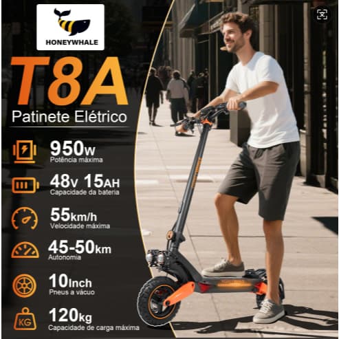 HONEYWHALE T8A Patinete Elétrico, 950W Scooter Eletrica, 55 km/h Velocidade, 50km Autonomia
