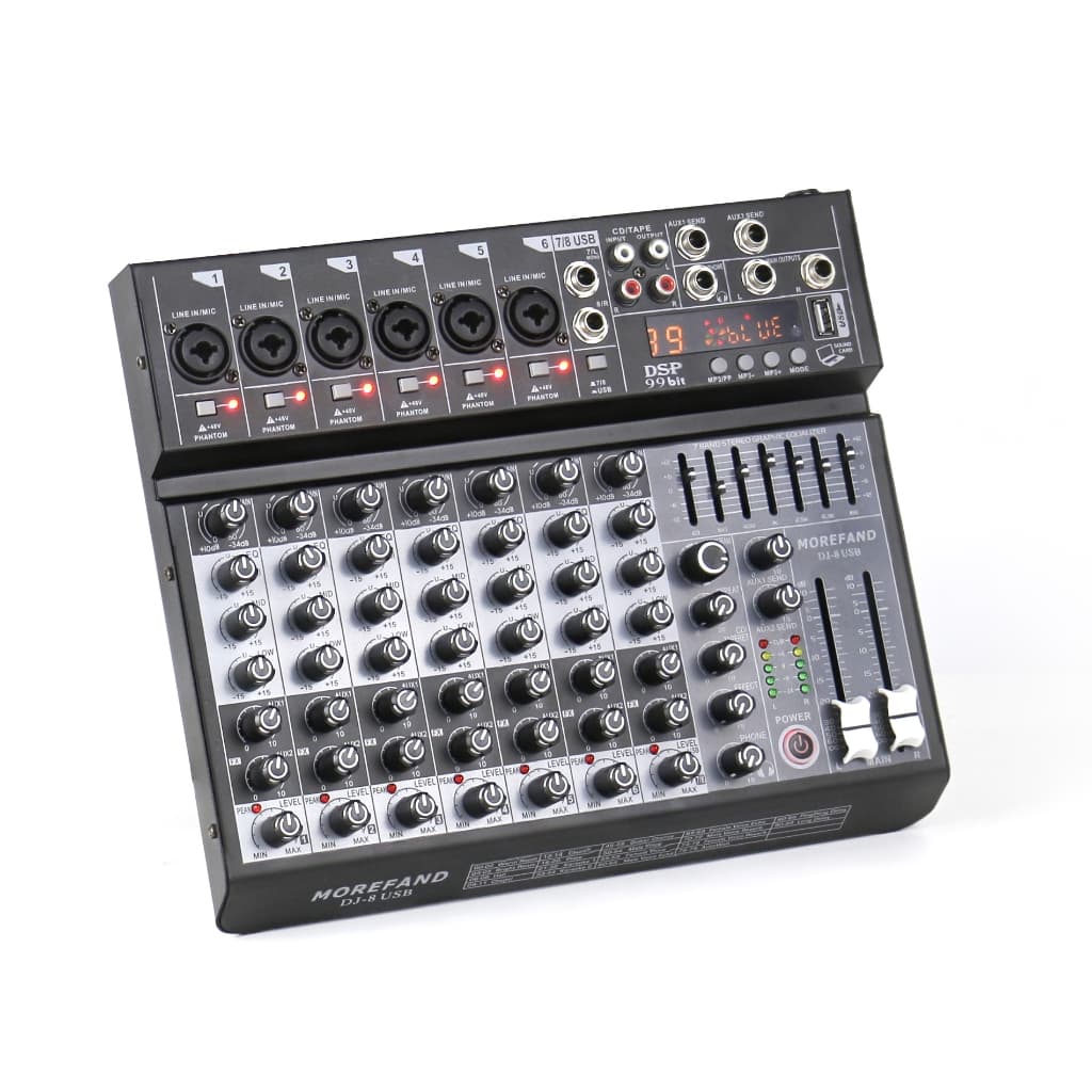8 Channel Mixer De Áudio Portátil Profissional, Mesa De Som, MP3 Digital, Entrada De Computador, 48V, Power