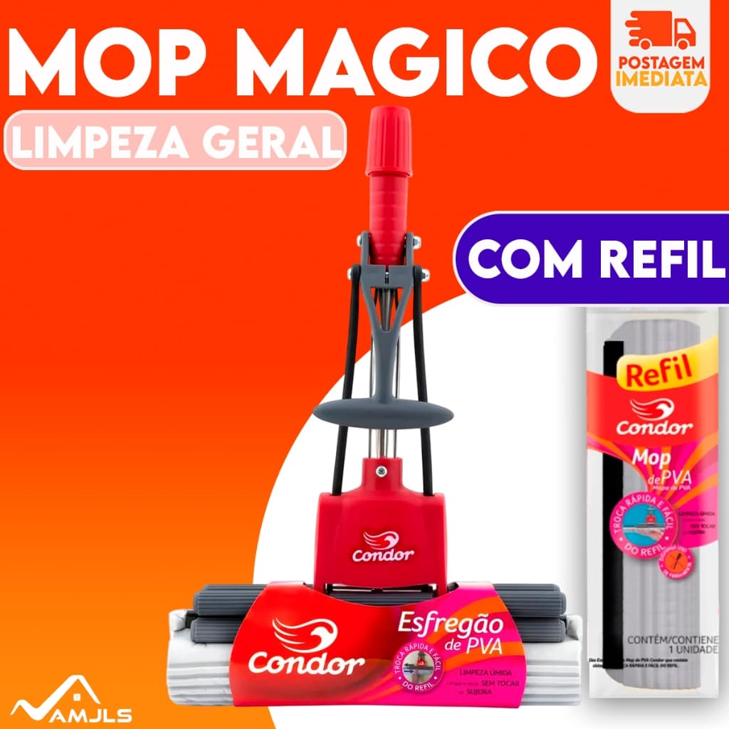 MOP Mágico Limpeza Geral Plus Rodo PVA Lava e Seca Esponja Super Absorvente