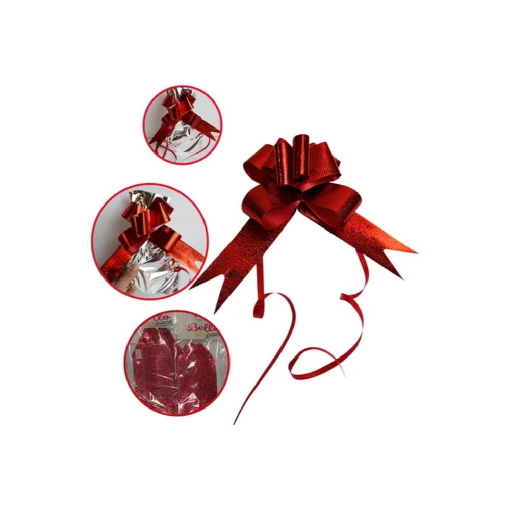 10 Laço Facil De Presente Vermelho Metalizado C/Brilho Decoração Mães Namorados Cestas